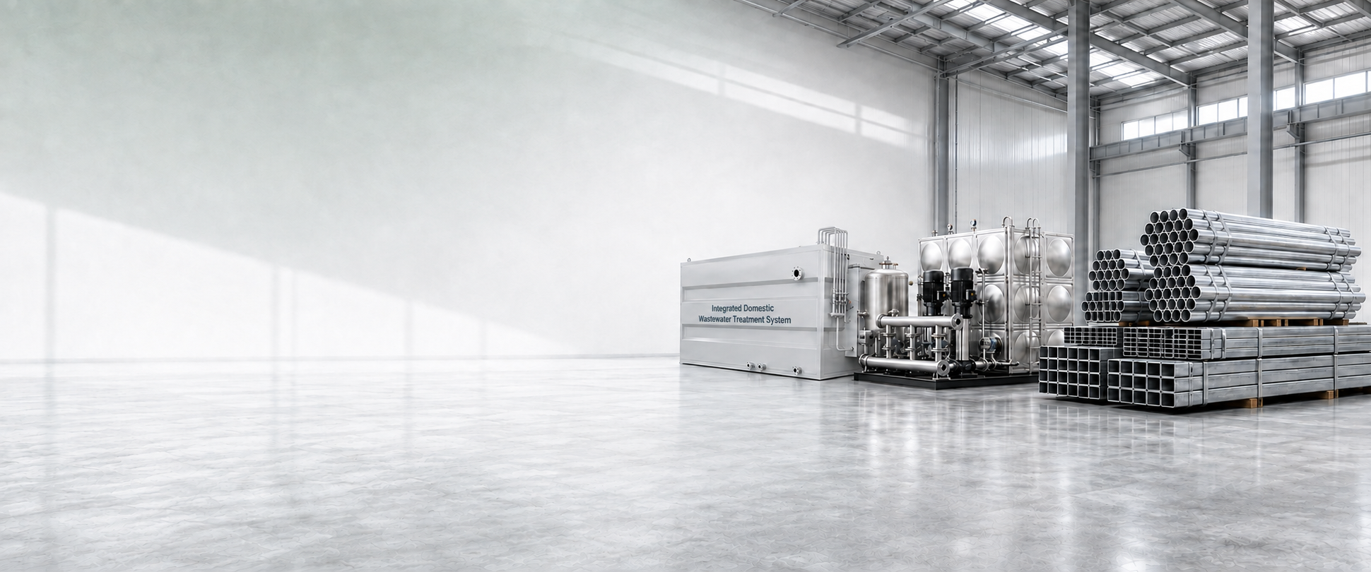 Galvanized steel pipes, water supply equipment, wastewater treatment equipment, and air purification equipment in a modern industrial facility